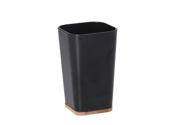 Ποτήρι μπάνιου πλαστικό μαύρο με bamboo βάση 7,3x7,5xΥ11,5εκ.