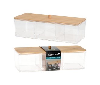 Θήκη για καλλυντικά ακρυλική διάφανη με bamboo καπάκι 23x9,5xY6,5εκ. Θήκη για καλλυντικά ακρυλική διάφανη με bamboo καπάκι 23x9,5xY6,5εκ.