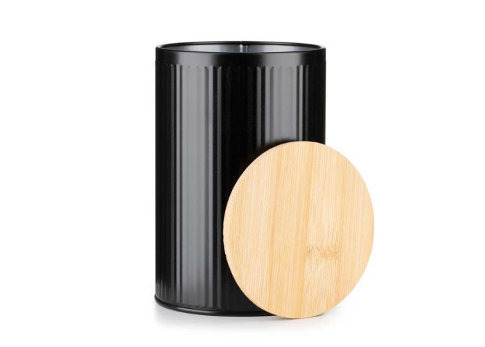 Κουτί αποθήκευσης μεταλλικό μαύρο με bamboo καπάκι 1000ml Ø10xΥ15,5εκ.