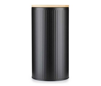 Κουτί αποθήκευσης μεταλλικό μαύρο με bamboo καπάκι Ø10,8xΥ21εκ.