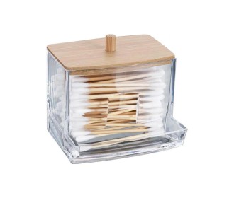 Θήκη για μπατονέτες ακρυλική διάφανη με καπάκι απο bamboo Y8,8x8,7x7,5εκ.