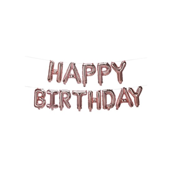 Σετ μπαλονιών-γράμματα Happy Birthday ροζ-χρυσό Σετ μπαλονιών-γράμματα Happy Birthday ροζ-χρυσό