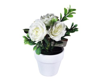 Τριανταφυλλιά λευκή τεχνητή Υ14x7x7εκ.  σε λευκή γλάστρα