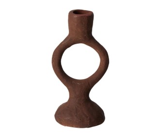 Κηροπήγιο αλουμινίου στρογγυλό στη βάση καφέ Υ16,5εκ.