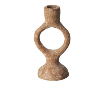 Κηροπήγιο αλουμινίου στρογγυλό στη βάση ανοιχτό καφέ Υ16,5εκ.