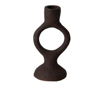 Κηροπήγιο αλουμινίου στρογγυλό στη βάση σκούρο καφέ Υ16,5εκ.