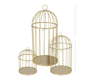 Σετ 3 διακοσμητικά κλουβιά μεταλλικά σε χρυσό χρώμα