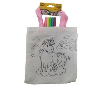 Τσάντα non woven λευκή για ζωγραφική μονόκερος με 6 μαρκαδόρους Υ21x21,5x0.3εκ.