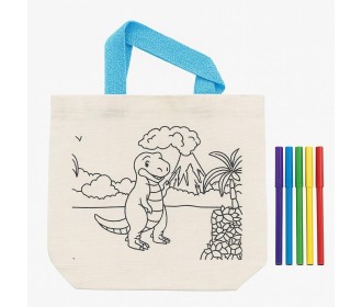 Τσάντα non wooven λευκή για ζωγραφική δεινόσαυρος με 6 μαρκαδόρους Υ21x21,5x0.3εκ.