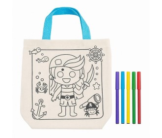 Τσάντα non wooven λευκή για ζωγραφική πειρατής με 6 μαρκαδόρους Υ21x21,5x0.3εκ.