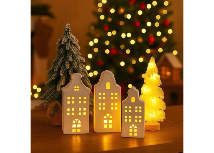 Σπιτάκι LED κεραμικό Υ23,5εκ καμπυλωτή στέγη Σπιτάκι LED κεραμικό Υ23,5εκ καμπυλωτή στέγη