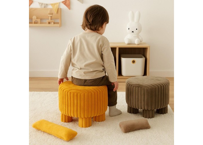 Σκαμπό κοτλέ ώχρα 40x40x29εκ. Σκαμπό κοτλέ ώχρα 40x40x29εκ.