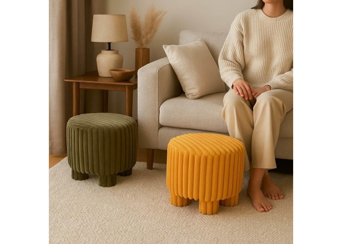 Σκαμπό κοτλέ ώχρα 40x40x29εκ. Σκαμπό κοτλέ ώχρα 40x40x29εκ.