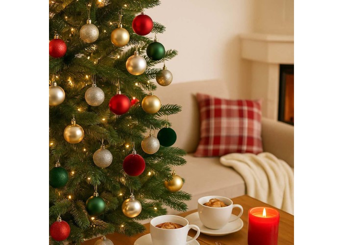 Σετ 16 χριστουγεννιάτικες γυάλινες μπάλες κόκκινες Ø8εκ.