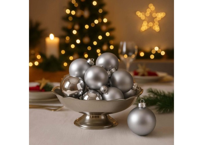 Σετ 16 χριστουγεννιάτικες γυάλινες μπάλες ασημί Ø8εκ. Σετ 16 χριστουγεννιάτικες γυάλινες μπάλες ασημί Ø8εκ.