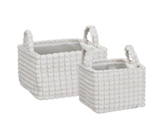 Καλάθια υφασμάτινα σετ 2τμχ λευκό κύβοι