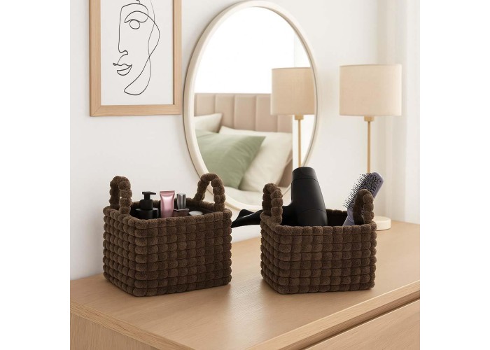 Καλάθια υφασμάτινα σετ 2τμχ καφέ κύβοι Καλάθια υφασμάτινα σετ 2τμχ καφέ κύβοι