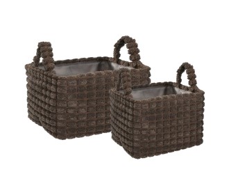 Καλάθια υφασμάτινα σετ 2τμχ καφέ κύβοι