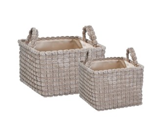 Καλάθια υφασμάτινα σετ 2τμχ μπεζ κύβοι