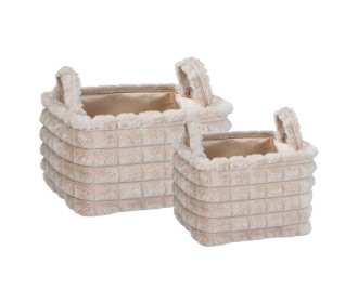 Καλάθια υφασμάτινα σετ 2τμχ μπεζ λωρίδες