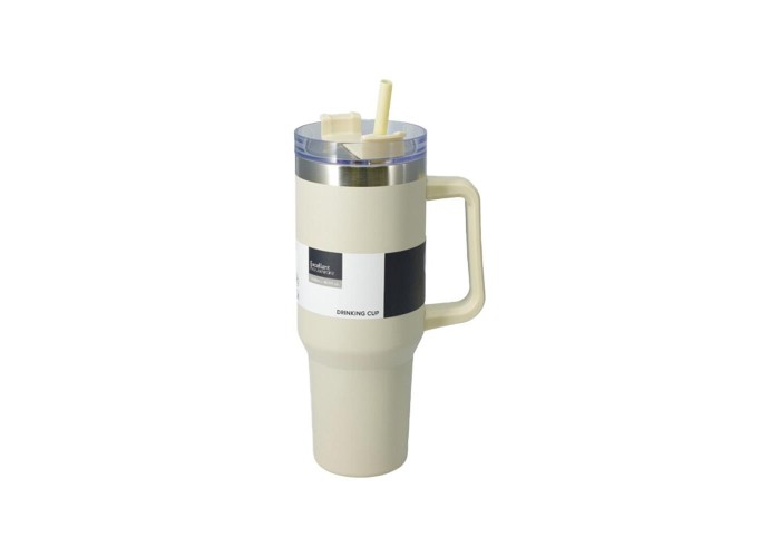 Θερμός ποτήρι 1200ml μπεζ ανοξείδωτο με καλαμάκι Θερμός ποτήρι 1200ml μπεζ ανοξείδωτο με καλαμάκι