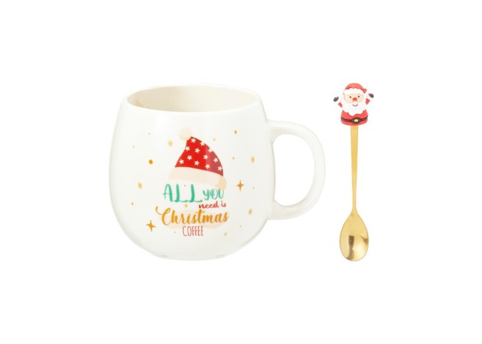 Κούπα 550ml με κουτάλι Christmas Coffee πορσελάνη Κούπα 550ml με κουτάλι Christmas Coffee πορσελάνη