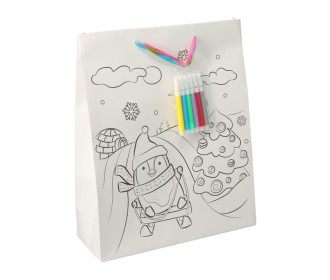 Τσάντα χριστουγεννιάτικη για ζωγραφική με 6 μαρκαδόρους Πιγκουίνος Υ23×18×10εκ.