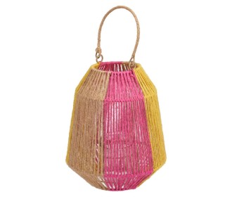 Φανάρι μεταλλικός σκελετό, γυαλί και γιούτα ροζ-κίτρινο 21×21×25εκ. Φανάρι μεταλλικός σκελετό, γυαλί και γιούτα ροζ-κίτρινο 21×21×25εκ.