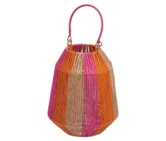 Φανάρι μεταλλικός σκελετό, γυαλί και γιούτα ροζ-πορτοκαλί 21×21×25εκ. Φανάρι μεταλλικός σκελετό, γυαλί και γιούτα ροζ-πορτοκαλί 21×21×25εκ.