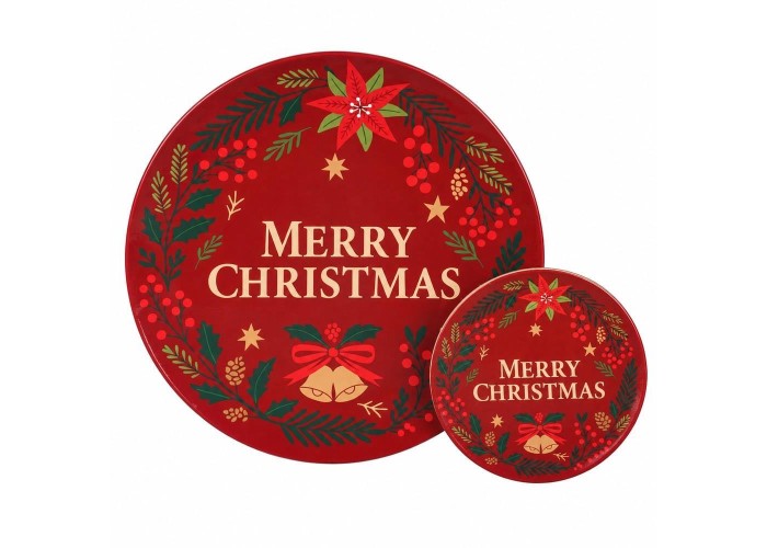 Σετ σουπλά και 4 σουβέρ Χριστουγεννιάτικο Merry Christmas κόκκινο 8 τεμ.