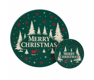Σετ σουπλά και 4 σουβέρ Χριστουγεννιάτικο Merry Christmas πράσινο 8 τεμ.