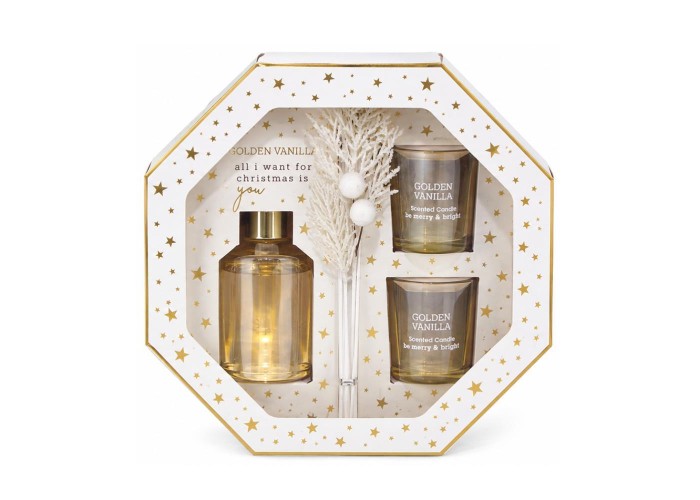 Σετ δώρου αρωματικό χώρου diffuser Golden Vanilla 100ml. 5 τεμ. Σετ δώρου αρωματικό χώρου diffuser Golden Vanilla 100ml. 5 τεμ.