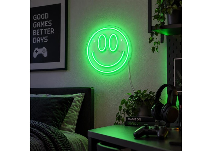 Φωτιζόμενο διακοσμητικό LED Neon Smiley πράσινο 25x25εκ. Φωτιζόμενο διακοσμητικό LED Neon Smiley πράσινο 25x25εκ.