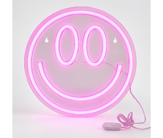 Φωτιζόμενο διακοσμητικό LED Neon Smiley ροζ 25x25εκ.