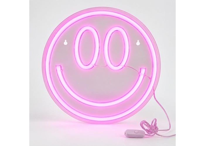 Φωτιζόμενο διακοσμητικό LED Neon Smiley ροζ 25x25εκ.