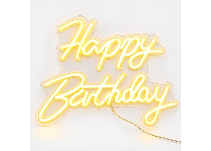 Φωτιζόμενη επιγραφή LED Neon Happy Birthday θερμό λευκό 42x28εκ.