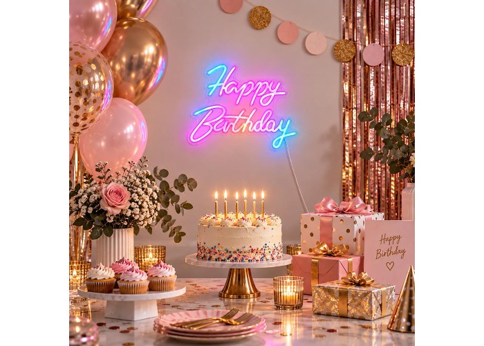 Φωτιζόμενη επιγραφή LED Neon Happy Birthday πολύχρωμο 42x28εκ.