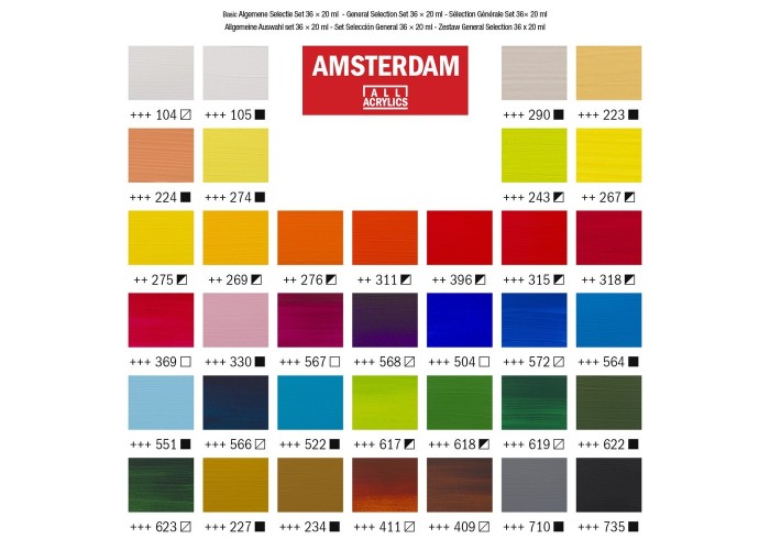 Talens Amsterdam Standard Series σετ 36 ακρυλικών χρωμάτων, 20 ml/χρώμα