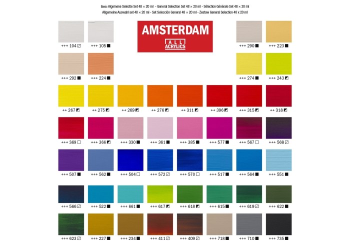 Talens Amsterdam Standard Series σετ 48 ακρυλικών χρωμάτων, 20 ml/χρώμα Talens Amsterdam Standard Series σετ 48 ακρυλικών χρωμάτων, 20 ml/χρώμα