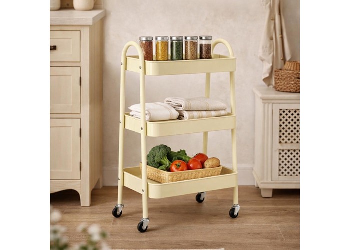 Τρόλεϊ- καλάθι Υ75x42,5x29,5εκ. με 3 θήκες αποθήκευσης κίτρινο