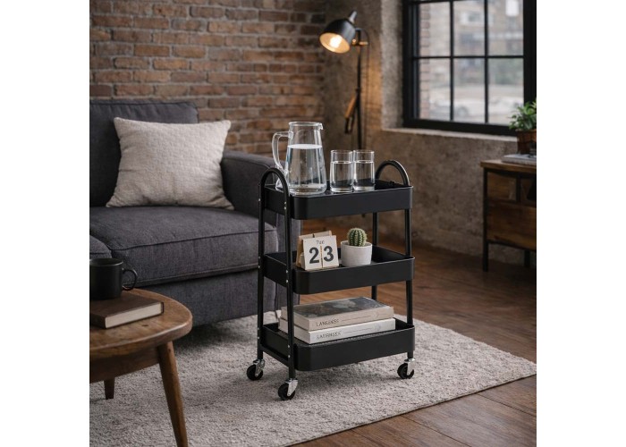 Τρόλεϊ- καλάθι Υ75x42,5x29,5εκ. με 3 θήκες αποθήκευσης μαύρο Τρόλεϊ- καλάθι Υ75x42,5x29,5εκ. με 3 θήκες αποθήκευσης μαύρο