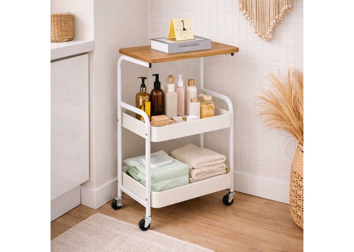 Τρόλεϊ- καλάθι Υ77x43x30εκ. μεταλλικό με ξύλινη επιφάνεια λευκό Τρόλεϊ- καλάθι Υ77x43x30εκ. μεταλλικό με ξύλινη επιφάνεια λευκό