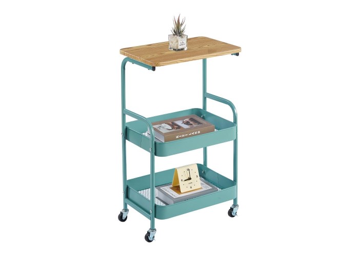 Τρόλεϊ- καλάθι Υ77x43x30εκ. μεταλλικό με ξύλινη επιφάνεια μπλε