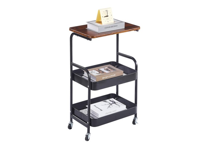 Τρόλεϊ- καλάθι Υ77x43x30εκ. μεταλλικό με ξύλινη επιφάνεια μαύρο