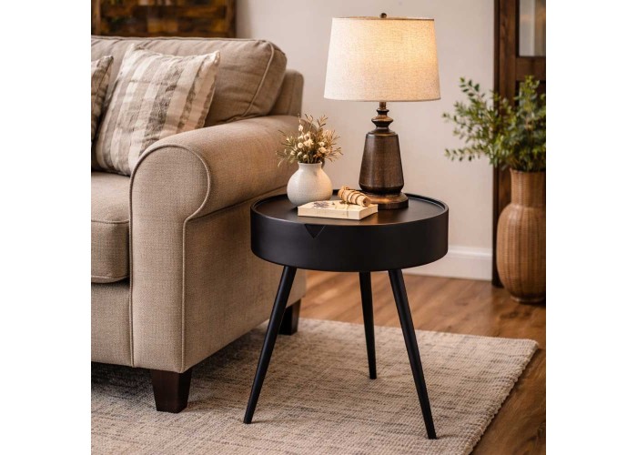 Τραπεζάκι - κομοδίνο με αποθηκευτικό χώρο Nextdeco μαύρο Υ54xØ40,5εκ.