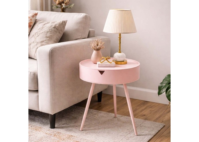 Τραπεζάκι - κομοδίνο με αποθηκευτικό χώρο Nextdeco ροζ Υ54xØ40,5εκ.