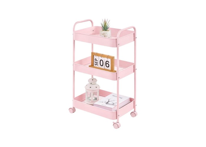 Τρόλεϊ- καλάθι Υ70.5x43x30εκ. μεταλλικό με 3 θήκες αποθήκευσης ροζ