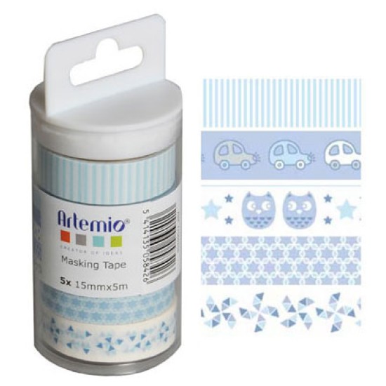 Masking tape Baby Boy Σετ 5τεμ 15mmx5m Masking tape Baby Boy Σετ 5τεμ 15mmx5m