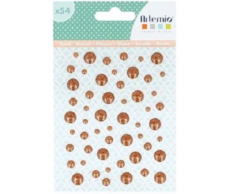 Αυτοκόλλητες πέρλες με glitter copper 54τεμ