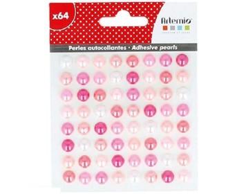 Αυτοκόλλητες πέρλες mix Ροζ 64τεμ